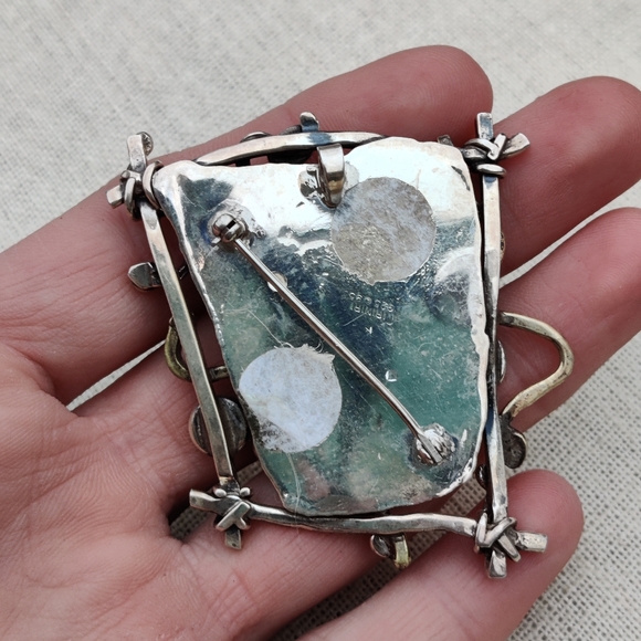 Huge Iriniri sterling silver blister pearl and gemstone pendant/brooch - Picture 7 of 13